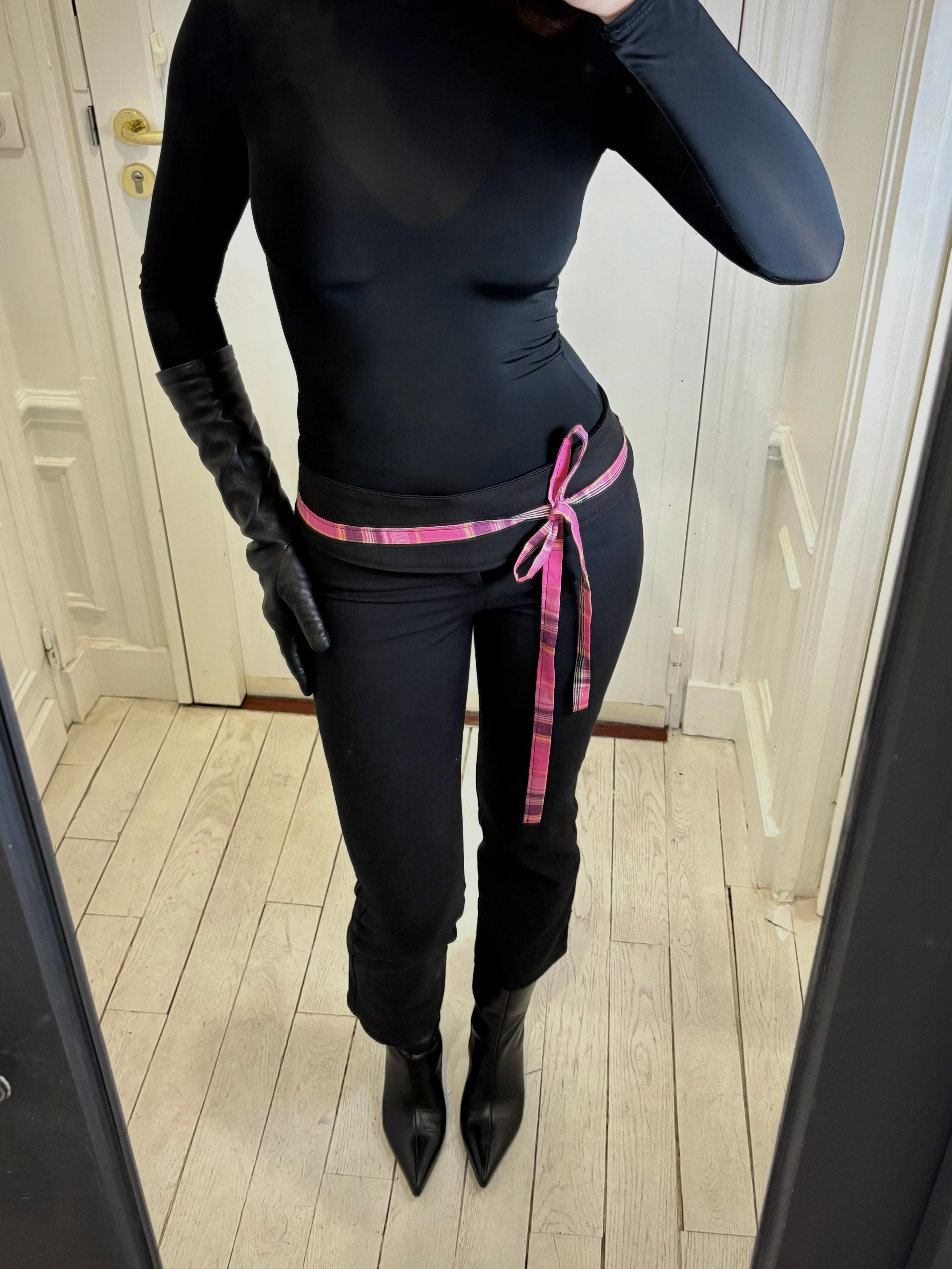 Ceinture incurvée denim tartan rose